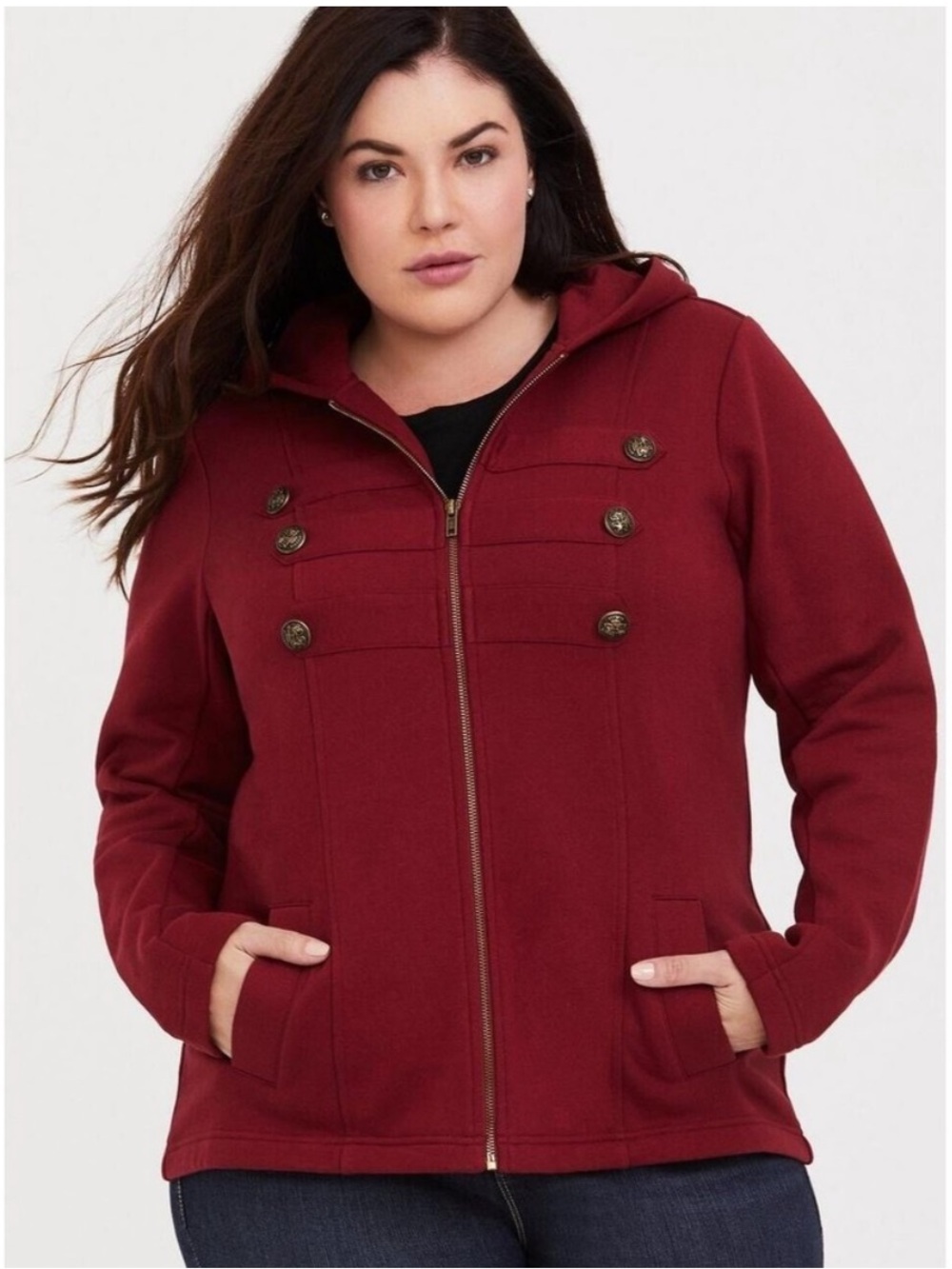 Torrid Jacket French Terry Military Hooded Zip Up Burgundy Red Size 2X